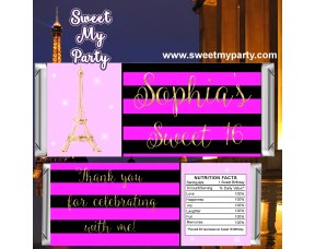 Eiffel Tower birthday pink candy bar wrappers, A night in Paris birthday pink candy bar wrappers,(17swee)